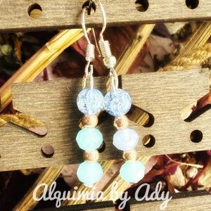 Alquimia Mint blue quartz and aquamarine Statement Earrings